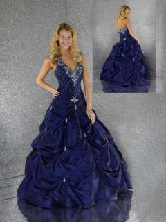   Wedding Blue Formal Prom Evening Dress Gown Ball Size: 8 10 12 14 16