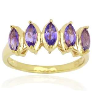  Gold Over Sterling Silver African Amethyst Five Stone Ring Jewelry