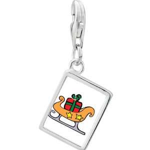   Silver Christmas Sled Photo Rectangle Frame Charm Pugster Jewelry