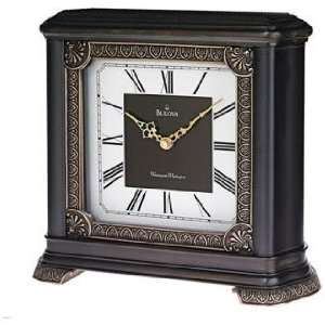   Chimes 12 1/2 Wide Black Walnut Bulova Mantel Clock
