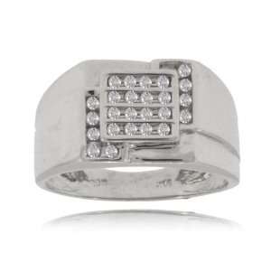  Gents Diamond Ring 10K White Gold Square Channel Band 