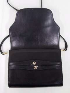 Vintage GUCCI Horse Bit Motif Black Leather Shoulder Bag Purse Rare w 