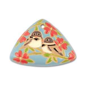  Stoneware Love Birds and Flowers Triangle Pendant