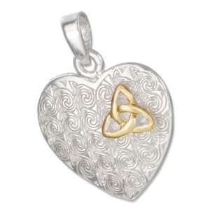   Silver Two Tone Heart Pendant with Celtic Trinity Knot.: Jewelry