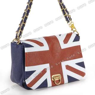 Blue UK England Britain Flag Union Jack Badge Chain Shoulder Handbag 