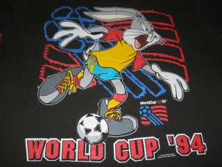 vintage BUGS BUNNY WORLD CUP SOCCER 94 BLACK t shirt XL  