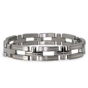   Silver Inlay Mens Link Bracelet w/ Cross Designs 7.5 Jewelry