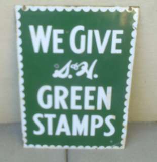 Sperry & Hutchinson We Give S&H Green Stamps Two Sided Porcelain Metal 