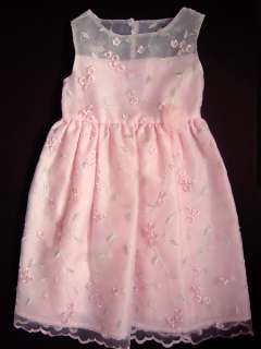 Girls Spring Pink Sheer Party Dress 4T Flowers  