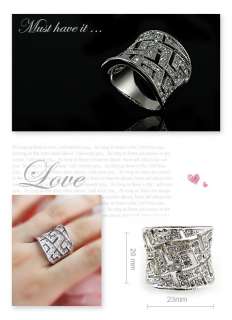 18K White Gold GP Fashion Ring Use Swarovski Crystal RA1625 Free Gift 