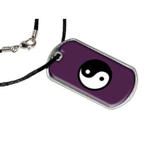  Yin Yang   Purple   Military Dog Tag Black Satin Cord Necklace 