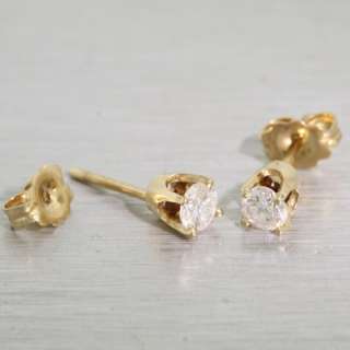   14K Yellow Gold Round Brilliant Cut Diamond Stud Earrings  