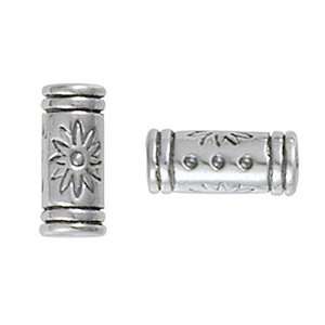   Silver CASPIA Large Hole 10x4mm Tube Bead with Flower