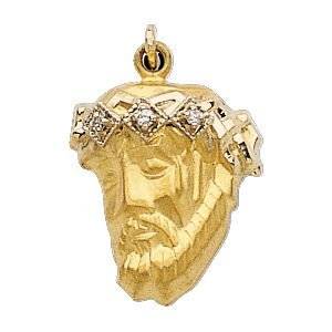 Head Of Jesus With Diamond Crown 14K Yellow Gold 13X10mm with 18 inch 