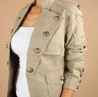 CHIC Antique Button Design Cotton twill Military Blazer Jacket Stylish 