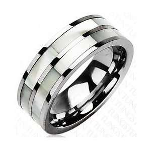  Mother of Pearl Center Polished Tungsten Wedding Band 8MM 