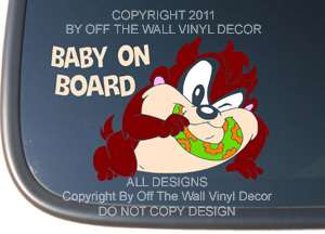 Baby Taz BABY ON BOARD Vinyl Car Decal Sticker  