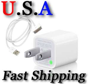WALL PLUG POWER ADAPTER USB DATA CABLE CORD IPHONE 4 4G  