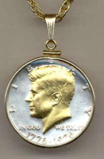 Gold & Silver Bi Centennial Kennedy 1/2 Dollar Necklace in Gold Filled 