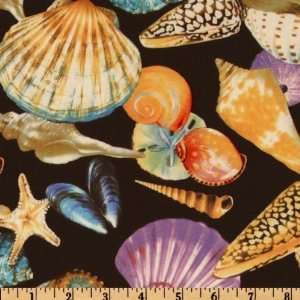   Seashells Allover Seashells Brown Fabric By The Yard: Arts, Crafts