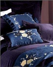 Denim & Tan Floral Throw Pillow Covers w/ Ruffles 2 Pc.  