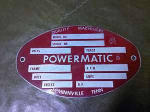 Powermatic Machine Tag (Badge)  