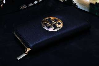   tory burch leather clutch wallet 3colours:black/gold/pink  