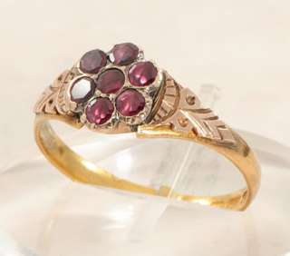 Victorian 22 Ct Gold Garnet Flower Ring Size S or 9 1/4 1859  