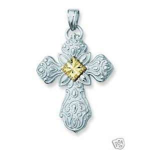  14k Gold & 925 Sterling Silver Cross Pendant Necklace 