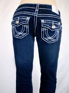 LA IDOL Dark Blue Jeans White Stitching Bootcut Sz 0 15  
