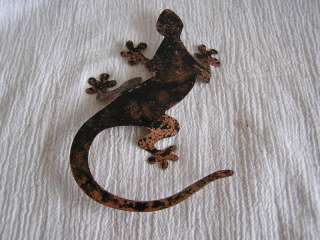Handmade Mexican Metal Art Tin Gecko Brown Drip Cool! 4  