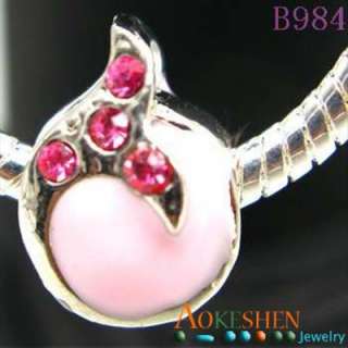 Pink Enamel Crystal European Charm Fit Bracelet B984  