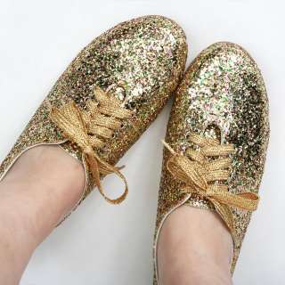 Womens Casual Glitter Fashion Oxford Flat sneakers Shoes 3 colors Us 5 