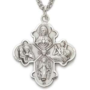  Sterling Silver Engraved Polished Four Way Medal Necklace 