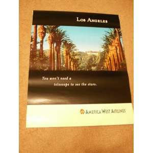  Vintage America West Airlines travel poster print   Los Angeles 