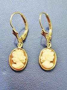 VINTAGE 14K YELLOW GOLD CAMEO EARRINGS SET  