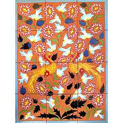Terra Cotta Floral and Peacock 12 tile Ceramic Wall Mosaic  Overstock 