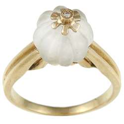  Yellow Gold Carved Crystal and Diamond Accent Estate Ring (K L, I1 I2