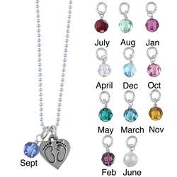 Charming Life Pewter Birthstone Baby Footprint Necklace   