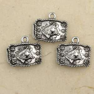  HORSE HEAD BELT BUCKLE Silver Plated Pewter Charms (3 
