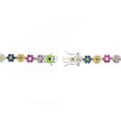   Sterling Silver Multi colored CZ Flower Bracelet  Overstock