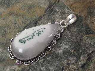 white winter natural tree agate silver pendant, size 2.25 inch  