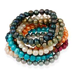   colored Freshwater Pearl Stretch Bracelets (8 9 mm)  Overstock