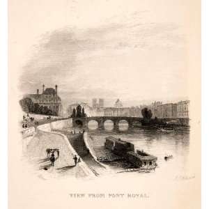 1859 Steel Engraving Pont Royal Paris Cityscape Historic Image Thomas 