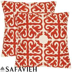   18 inch Embroidered White/ Orange Decorative Pillows (Set of 2