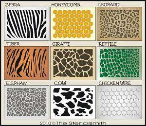 STENCIL Animal Print Zebra Tiger Honeycomb Giraffe Cow  