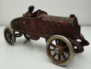 Vintage Original Cast Iron Boat Tail Racecar Boattail Toy Arcade or 