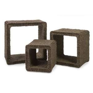 Set of 3 Decorative Storage Stacking Seagrass Cubes 
