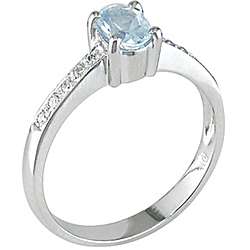 10k White Gold Aquamarine and Diamond Ring  