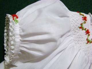 HAND~EMBROIDERED SMOCKED NEWBORN CHRISTMAS TOPPER SET W/LACE TRIM~NWT 